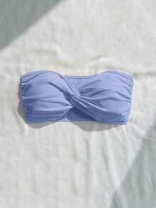 Swim Vcay 女款淺藍色極簡休閒日常泳衣上衣，適合度假海灘假期夏季 - 藍色 - 查看 6
