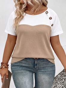 EMERY ROSE Camiseta casual versátil de talla grande con diseño de bloques de color, nueva llegada para primavera/verano para mujeres - Multicolor - Ver 4
