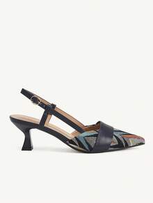 CUCCOO CHICEST 女款新款拼接腰帶尖頭法式優雅海軍藍高跟鞋 Slingback 穆勒鞋 通勤辦公 派對約會下午茶聚會 - 寶藍色 - 查看 3