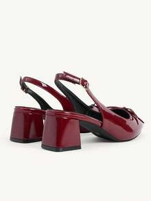 CUCCOO CHICEST Women's Romantic Elegant Pointed Toe Bowknot Thick Heel Sandals, Burgundy PU Leather Open Toe Backless High Heel Shoes For Wedding, Party, Date, Versatile For All Seasons - Burgundy - View 6