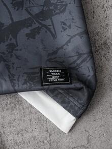 SHEIN 2件套 大童街头时尚柔软针织条纹数码印花拼接短袖圆领T恤配短裤，面料舒适，版型时尚，春夏新品，适合多个季节和场合 - 深灰色 - 查看 7