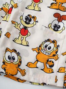 GARFIELD | SHEIN 1件可爱男婴舒适翻领无袖连体衣 - 彩色 - 查看 6