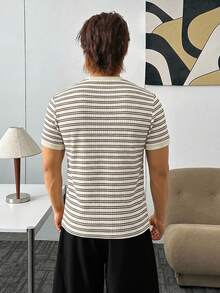 ESTAVOR Men's Casual Striped Crew Neck Short Sleeve T-Shirt, Summer - Apricot - View 5