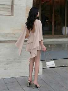 Aloruh Đầm slip màu hồng trơn mới dành cho nữ, kèm khăn choàng có thể tháo rời, kiểu dáng gợi cảm, dễ thương, cổ điển, lãng mạn, thích hợp cho buổi hẹn hò. - Bụi hồng - Xem 2