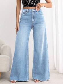 EMERY ROSE Plus Size Women's Vintage Washed Denim Jeans, Spring/Summer - Light Wash - View 1