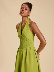 Travachic Women's Embroidered Halter Neck Vacation Dress,Elegant Dresses For Women, Summer Dress,Vacation Outfits Women,Embroidered Dress,Dresses For Women Summer - Green - View 1