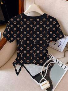 Camiseta casual de cuello redondo ajustada con estampado de leopardo para mujer, nueva llegada de primavera/verano, talla grande vendida - Multicolor 12 - Ver 2
