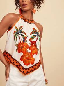 Travachic Women's Vacation Casual Tropical Print Halter Top - Multicolor - View 1