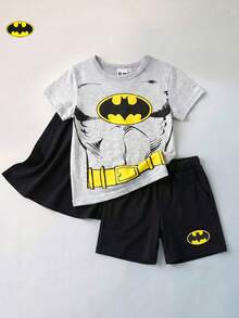 Maija Kids BATMAN X SHEIN Maija Kids 3件套男童超级英雄图案圆领短袖上衣和松紧腰短裤 - 彩色 - 查看 2