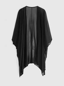 ROMWE Áo tay cánh dơi xuyên thấu phong cách Gothic cho kỳ nghỉ xuân/hè trên bãi biển - màu đen - Xem 1