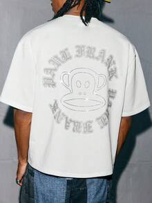 Paul Frank X SHEIN 男士字母卡通猴子印花休闲圆领T恤，夏季款 - 白色 - 查看 3