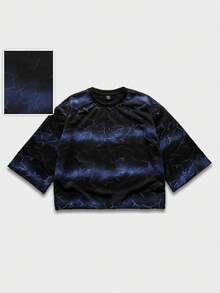 ROMWE MEN Street Life Camiseta casual de cuello redondo con estampado de teñido anudado, corte holgado para hombre - Negro - Ver 8