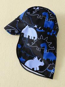 SHEIN Bubblio 3pcs/Set Baby Boy Colorblock Neon Dinosaur Print Swimsuit Set With Rash Guard And Sun Hat, Suitable For Vacation, Beach, Swimming - Blue - View 7