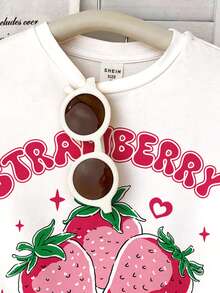 Baby Girl Cute 2-Piece Set,Pink And Yellow Summer Family Matching Cream White Stripe Strawberry Print Round Neck Short Sleeve T-Shirt&Shorts Set - Multicolor - View 4