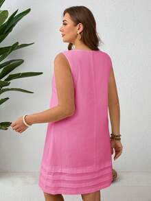 EMERY ROSE Plus Size Women Solid Color Round Neck Casual Summer Dress - Hot Pink - View 2