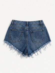 Plus Size Plain Simple Everyday Denim Shorts - Dark Wash - View 2