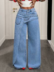 BamGleam Women's Casual Denim Jeans - Medium Wash - View 5