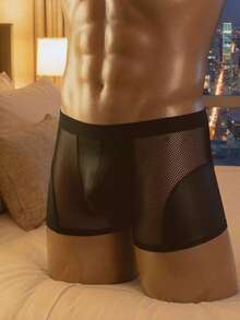 DrisQ Men's Fashion See-Through Mesh Patchwork Sexy Tight Underwear - Black - View 4