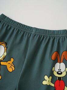 GARFIELD | SHEIN 男婴条纹卡通印花短袖上衣和短裤休闲家居服套装 - 杏色 - 查看 6