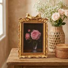 Cirelle 1PC French Retro Bow Resin Photo Frame – 3D Ornate Rectangular Display Frame For Desk, Vintage Home Decor For Bedroom, Living Room & Study - 1PC - View 6