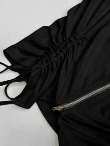 GlowEve CURVE Plus Size Women Solid Color Zipper Pleated Casual Versatile Daily Wear Top - Black - View 4