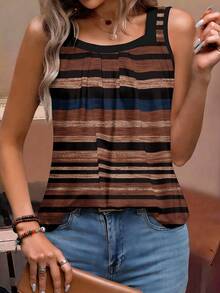 EMERY ROSE Plus Size Women Colorblock Graphic Tee, Striped Tank Top Shirt - Multicolor - View 3