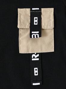 SHEIN Playful Pals Baby Boy Casual Fashion Street Daily Commute Letter Webbing Patchwork Flap Pocket Short Sleeve T-Shirt And Jogger Pants Set, Spring/Summer/Autumn - Beige - View 4