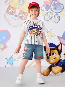 SHEIN | PAW Patrol 1pc Boy Casual Cartoon & Letter Print Denim Shorts, Comfortable Elastic Waist Versatile Jeans Shorts - Blue - View 4