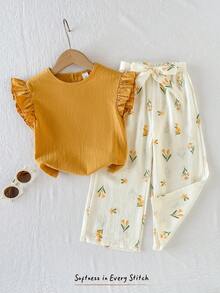 Cozy Pixies Conjunto informal de niña con flores amarillas - Amarillo - Ver 8