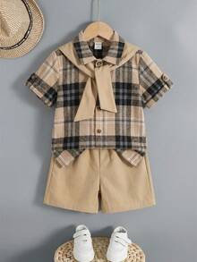SHEIN Little Byeori 3件套/买二送一 休闲百搭可爱舒适透气条纹披肩、亚麻衬衫和宽松短裤，适合春夏穿着，日常穿着、运动、郊游、校园活动、聚会、节日庆典、演出和拍照等场合。 - 彩色 - 查看 6
