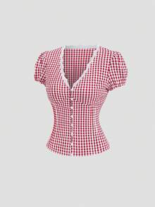 Sweetra 2026 Spring/Summer New Arrival Cute Plaid Shirt, Exquisite Design, Suitable For Picnic & Outdoor Wear - Red - View 1