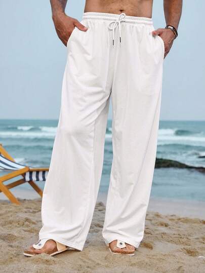 DAZY Loose Elastic Waist Long Curved Hem Sweatpants For Men