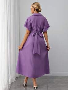 SHEIN Zanzea Maternity Purple Summer Casual Elegant Maternity Dress For Women, Solid Color Twist Ruched Pleated Photoshoot Dresses For Vacation - Mauve Purple - View 2