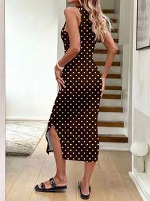 Easowa Đầm họa tiết chấm bi nâu trắng, kiểu dáng tối giản, thanh lịch, phù hợp cho công sở, đi biển, du lịch và mặc mùa hè, dành cho nữ. - Nhiều màu - Xem 2