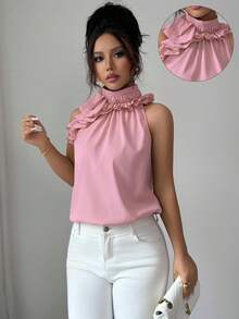 Balvessa Ruched Sleeveless Blouse, Intellectual And Elegant - Pink - View 6