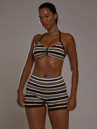 Musera Sport Stripe Seamless Scrunch Sports Bra Only Active Workout Gym Cute Pilates Fitness Daily