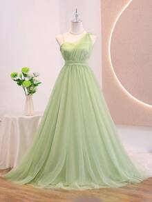 Đầm lệch vai, eo xoắn, chất liệu lưới mềm mại, thanh lịch, thích hợp cho đám cưới, dạ hội, sinh nhật, tiệc tùng, mọi mùa. - màu xanh lá - Xem 5