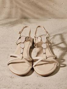 SHUZIA Sandal đế bằng nữ tối giản, thoải mái, bền chắc, quai xích đính đá quý. - Màu be - Xem 7