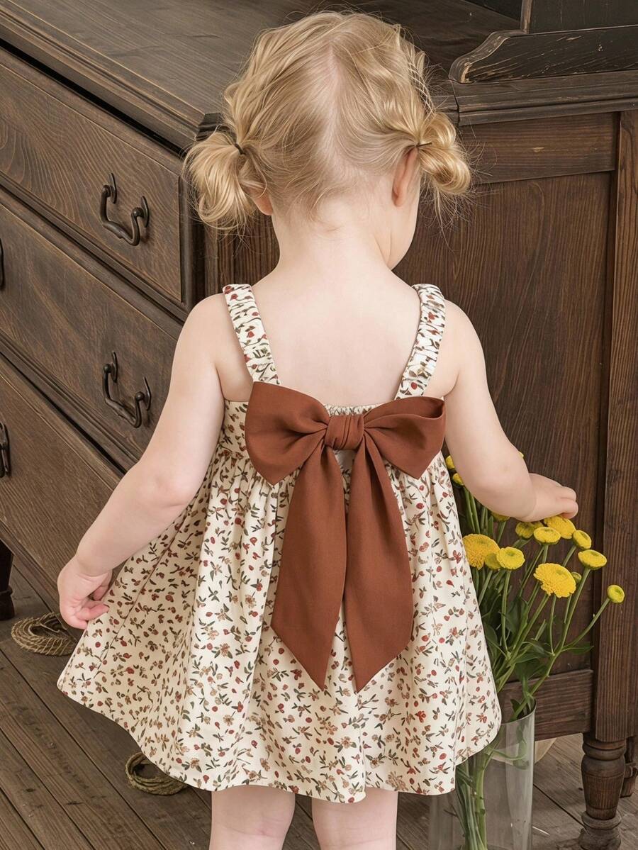 LMoss Kids Đầm hai dây dáng rộng in hoa cho bé gái, thích hợp cho mùa hè. - Nhiều màu - Xem 1