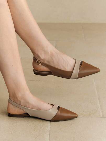 Giày sandal đế bệt Colorblock mới thu 2025 dành cho nữ, quai đeo mũi kín thời trang, đa năng, phong cách cổ tích