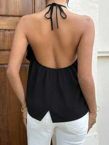 Siren Gaze Sexy Ruffled Backless Halter Neck Top For Summer,Summer Top - Black - View 2