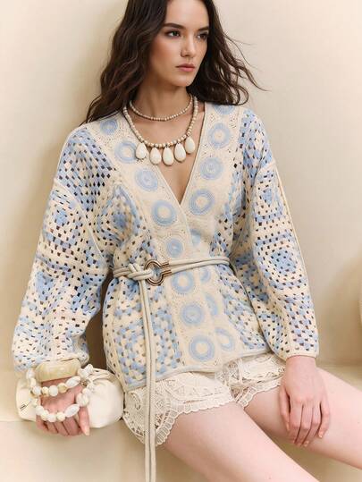 Gaivellea Women's Crochet Geometric Pattern Dolman Sleeve Loose Crochet Knit Cardigan,Vacation Outfits Woman,Beach Outfits For Woman,Going Out Tops Women,Hawaii Outfits Women, Clothes Women,Cruise Women Outfits,Beach Clothes,Resort Wear Women,Women Kimono Fall Women Clothes Fall Outfits Women Fall Autumn Clothes