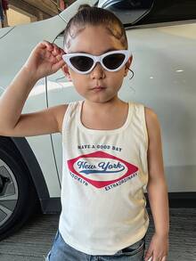 DAZY Áo tank top không tay in chữ cho bé gái (size nhỏ) mùa hè - trắng - Xem 6