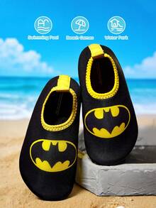 BATMAN X SHEIN 幼兒與兒童戶外運動休閒時尚防滑水鞋，舒適透氣可愛卡通圖案沙灘鞋，女童粉色訓練鞋 - 黑色 - 查看 2