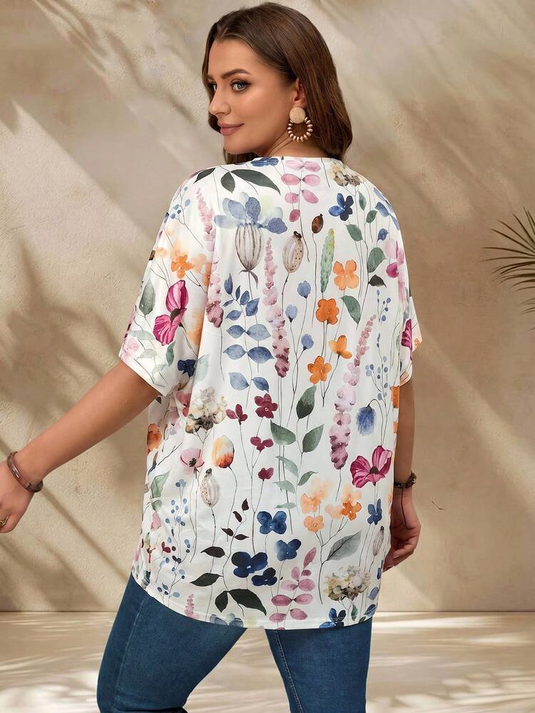 Plus Size Vacation Solid Color Asymmetric Hem Batwing Sleeve Casual Jacket,Spring/Summer Summer Summer Outfit For Women Festival Outfits For Women Beach Outfits For Women Vacation Outfits Women Holiday Outfits  For Women Country Concert Outfit  Floral Cardigan