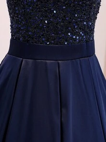 SHEIN Navy Blue Sleeveless Waist Splice Elegant Midi Dress For Teens Sixth Form,Graduation,Party - Navy Blue - View 5