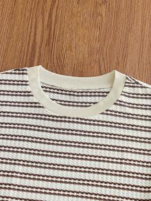 ESTAVOR Men's Casual Striped Crew Neck Short Sleeve T-Shirt, Summer - Apricot - View 6