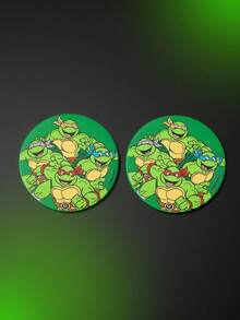 TEENAGE MUTANT NINJA TURTLES | SHEIN 2pc PU Leather Car Cup Holder Mat Set, Shockproof, Universal, Stylish Car Cup Holder Mat, Can Be Placed In Car Cup Holders, Car And Home Office Cup Mats,TMNT - A - View 4