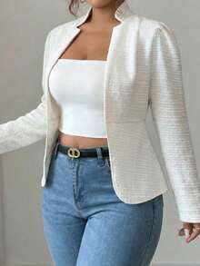 Elenzga Plus Size Women Solid Color Casual Versatile Commuting Long Sleeve Thin Blazer - White - View 5