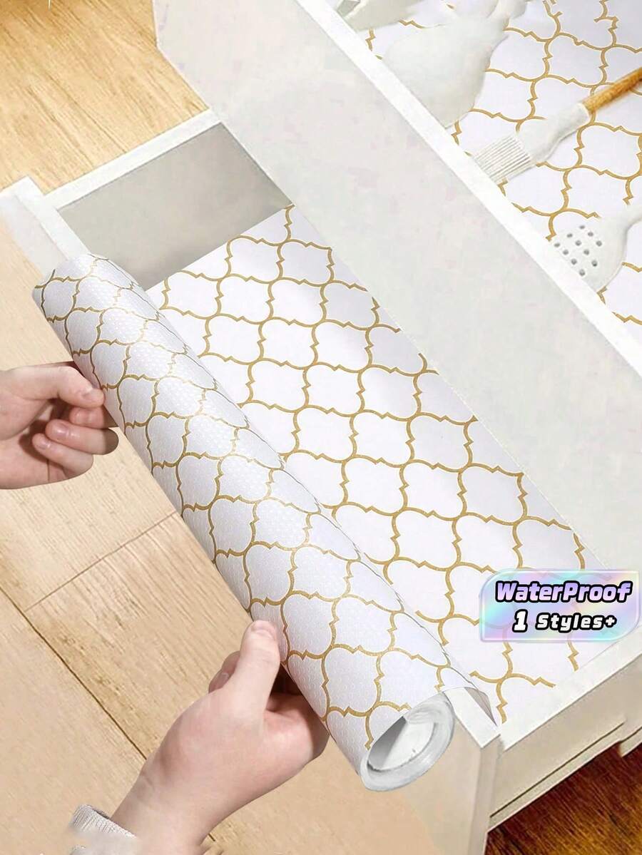 1 Roll Gold Cabinet Liner, Non-Slip EVA Waterproof Shelf Liner For Kitchen Cabinets, Drawers, Refrigerator, Pantry, Bathroom, Easy-To-Clean Drawer Mat, Protective Padding For Shelves